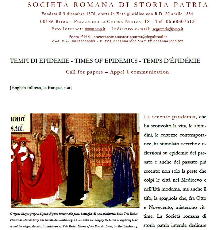 Call for papers Tempi di epidemie_Times of Epidemics_Temps d'épidémie